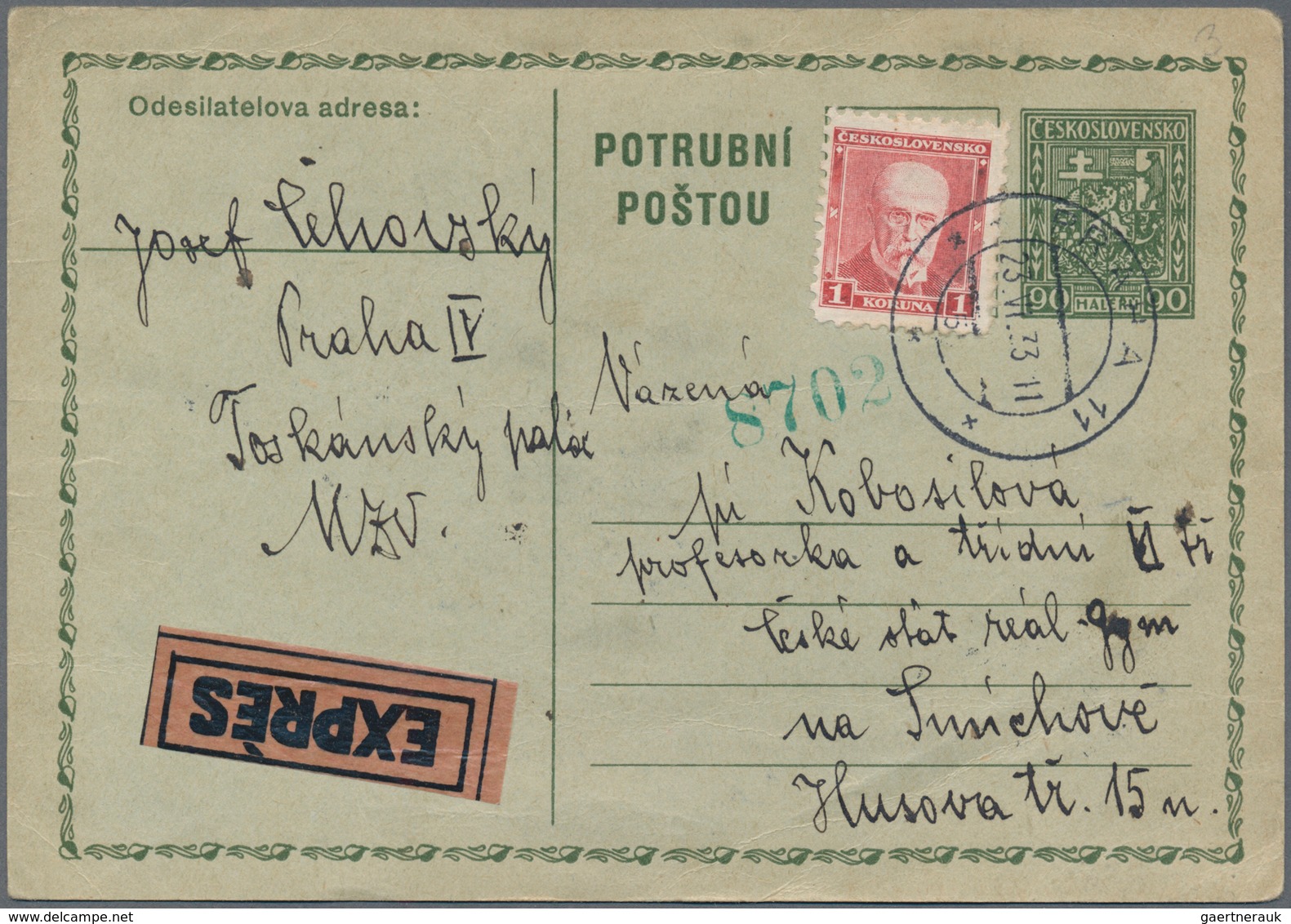 Tschechoslowakei - Ganzsachen: 1933/1937, 90 H Green And 50 H Green (vertical Fold) Two Postal Stati - Ansichtskarten