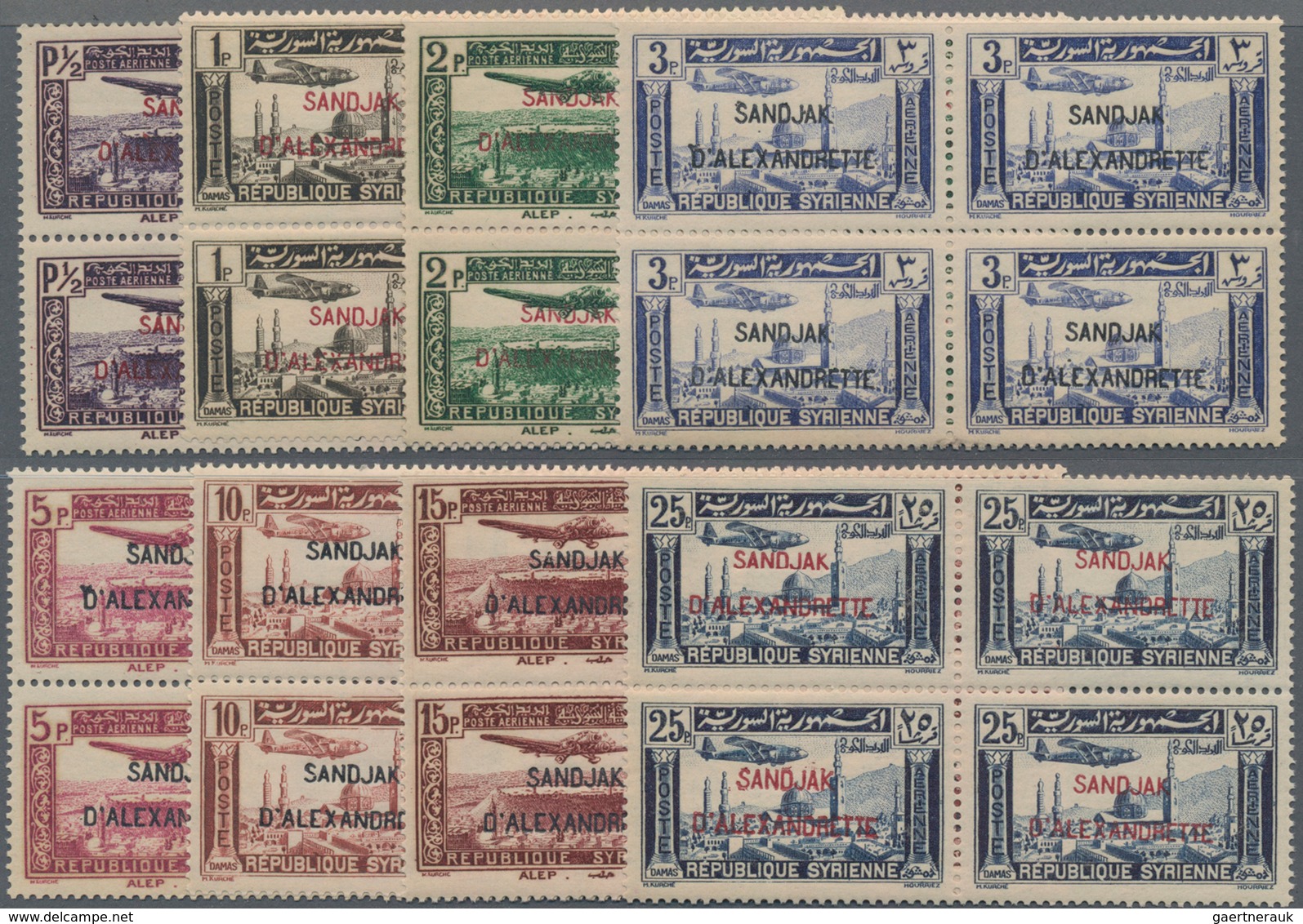 Türkei - Alexandrette: 1938, Syria Airmail Issue With Red Or Black Opt. 'SANDJAK / D'ALEXANDRETTE' C - Unused Stamps