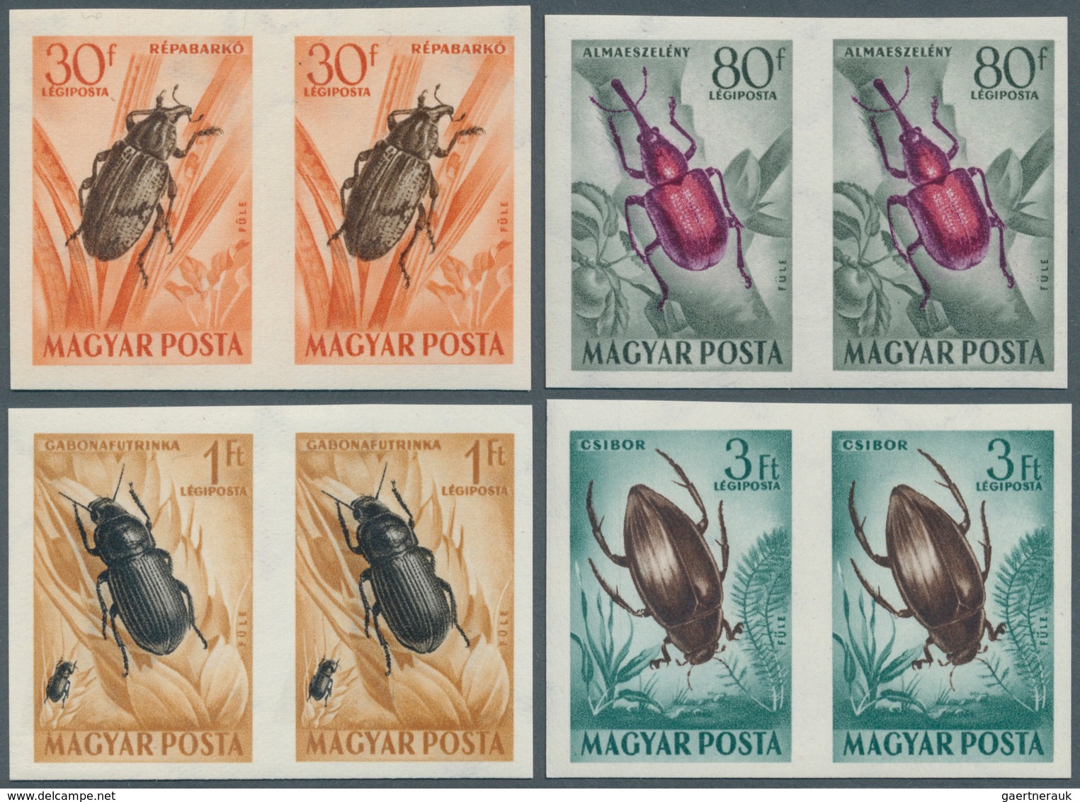 Ungarn: 1954, Insekten, 10 Werte Komplett In Ungezähnten Waagerechten Paaren, Postfrisch. - Used Stamps