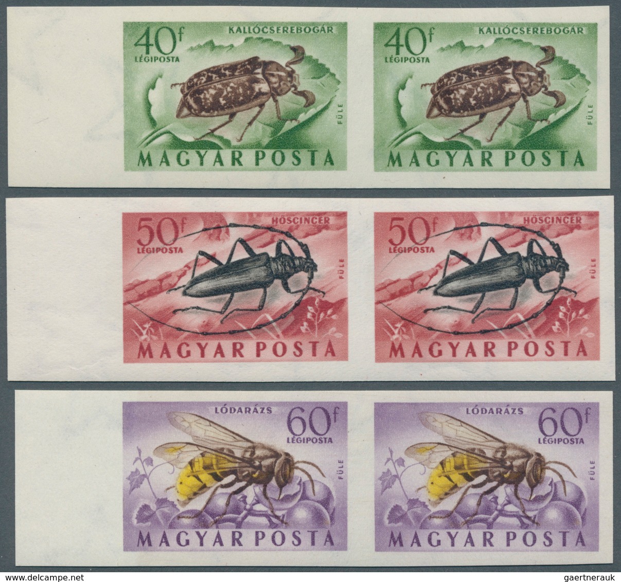 Ungarn: 1954, Insekten, 10 Werte Komplett In Ungezähnten Waagerechten Paaren, Postfrisch. - Used Stamps