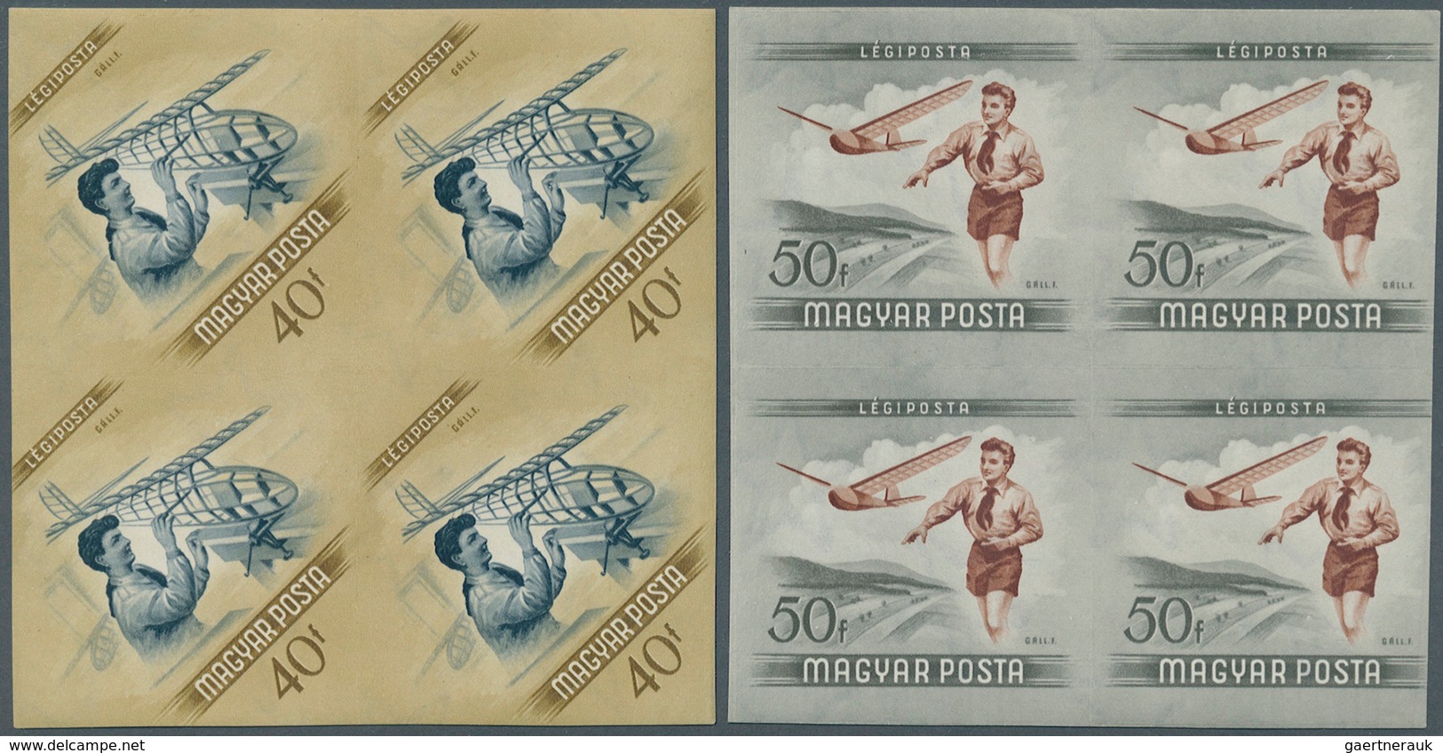 Ungarn: 1954, Fliegertag, 8 Werte Komplett, In Ungezähnten 4er-Blocks, Postfrisch. - Gebraucht