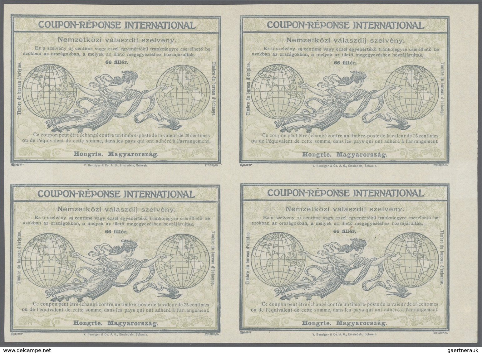 Ungarn - Ganzsachen: 1911. International Reply Coupon 66 Filler (Rom Type) In An Unused Block Of 4. - Postal Stationery