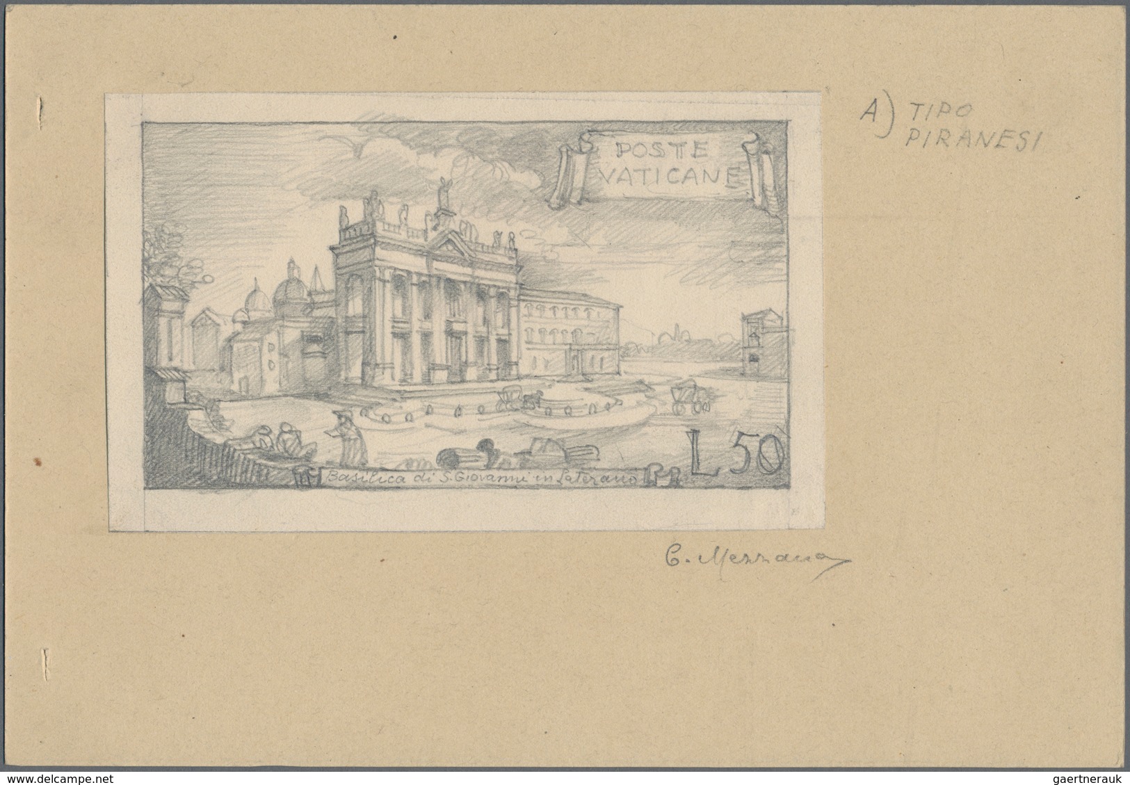 Vatikan: 1949 (ca). Hand Drawn Sketch Of The S. Giovanni In Laterano Basilica, Format 125x701 Mm (ca - Unused Stamps