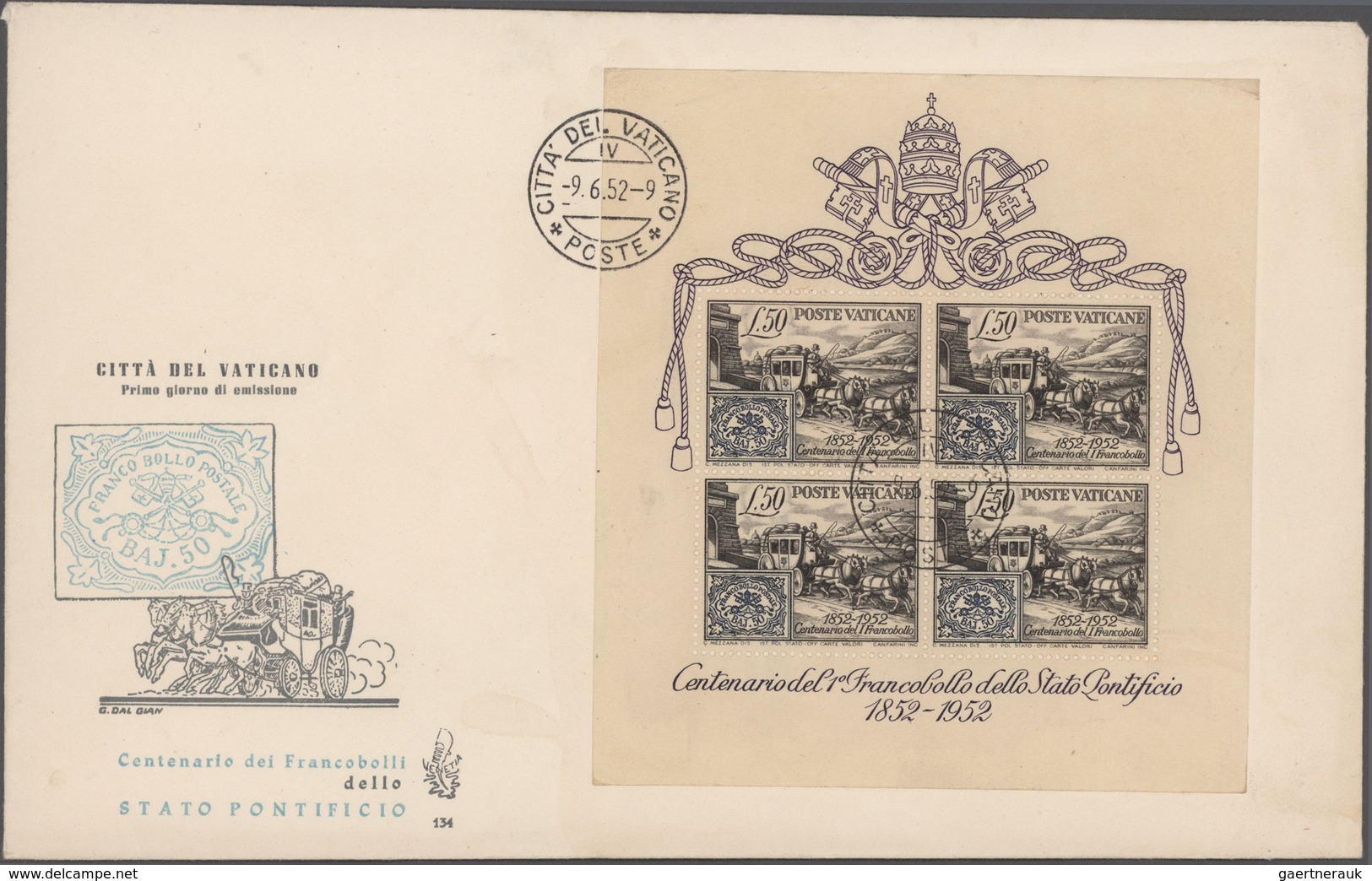 Vatikan: 1952, 100st Anniversary Of Stamps, Two Souvenir Sheets As FDC And As Canceled Single Item ( - Unused Stamps