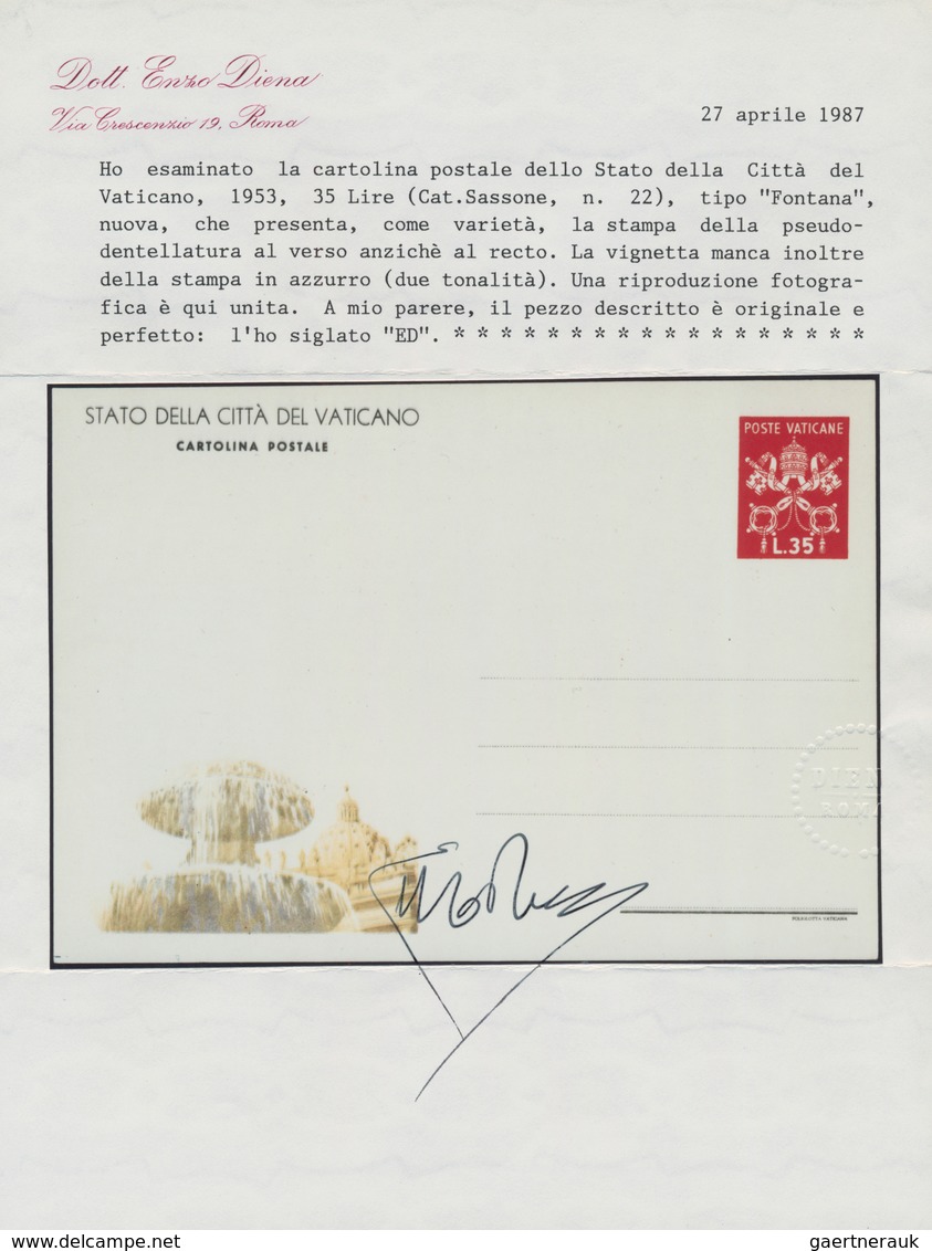 Vatikan - Ganzsachen: 1953: 35 L Postal Stationery Card Depicting The Fointain On St. Peters Square, - Postal Stationeries