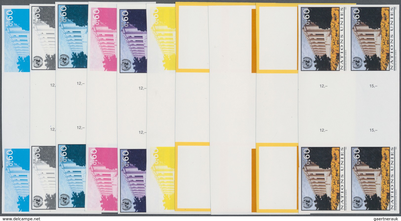 Vereinte Nationen - Genf: 1994. Progressive Proofs (10 Phases) In Horizontal Gutter Blocks Of 4 For - Unused Stamps
