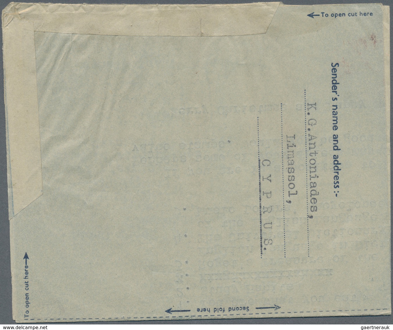 Zypern: 1947, Airletter 4 172d Canc. "LIMASSOL 11 DEC 47" To USA, Commercial Usage (Kessler 2). - Other & Unclassified