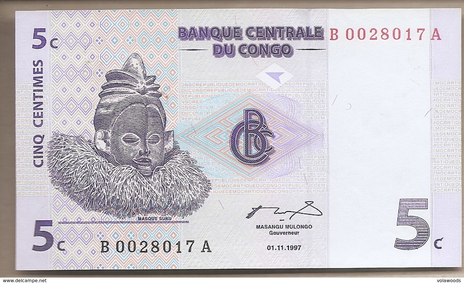 Rep. Dem. Congo - Banconota Non Circolata FdS Da 5 Centesimi P-81a - 1997 #18 - Democratic Republic Of The Congo & Zaire