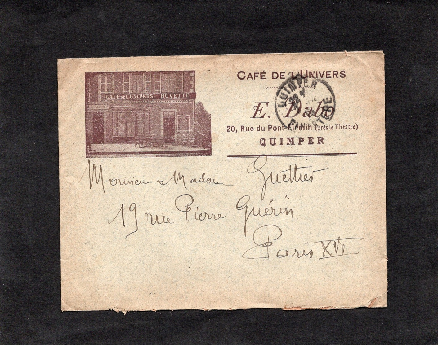 LSC 1915 - Entête Illustrée  - CAFE DE L'UNIVERS - E.DABO - à QUIMPER - Cachet QUIMPER - 1877-1920: Période Semi Moderne