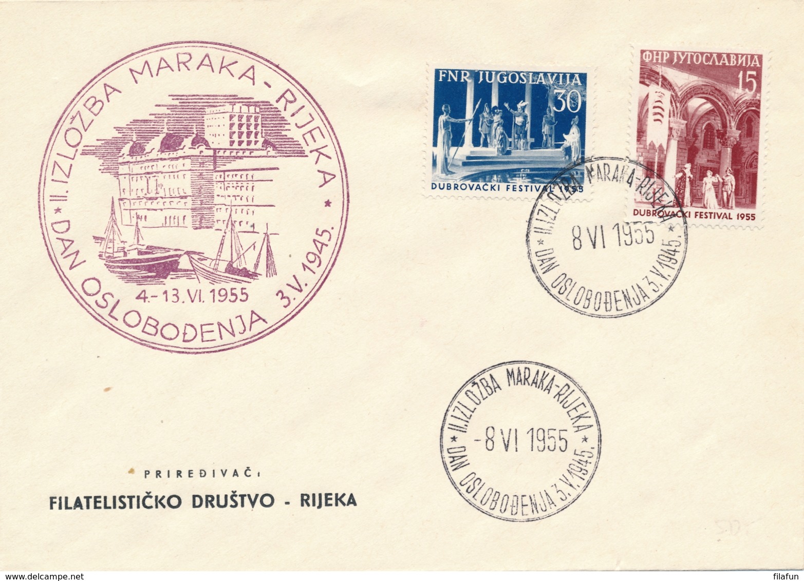 Jugoslavija - 1955 - Dubrovacki Festival Set On Special Cover - Storia Postale