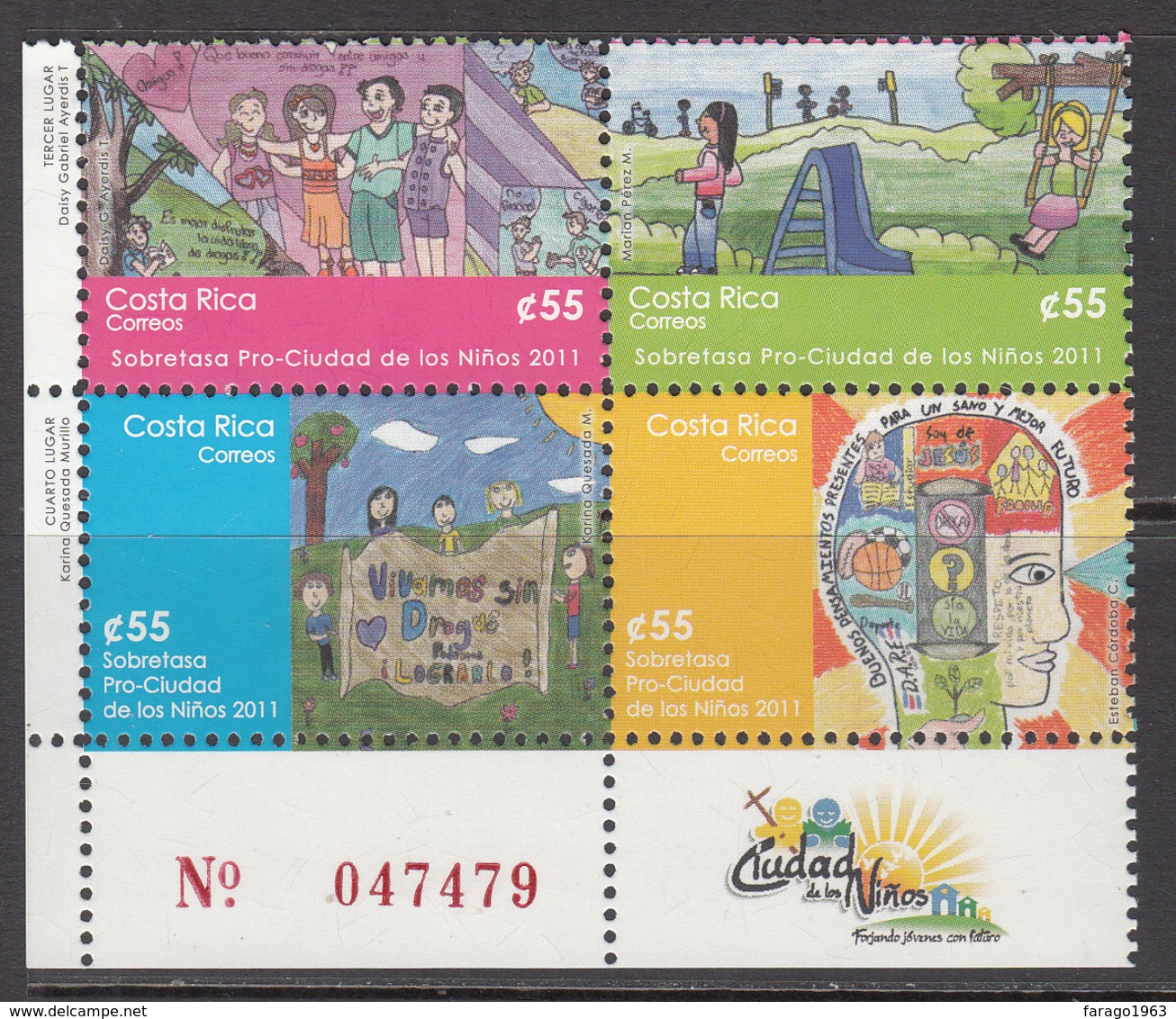 2011 Costa Rica Children's Art Complete Block Of 4 MNH - Costa Rica