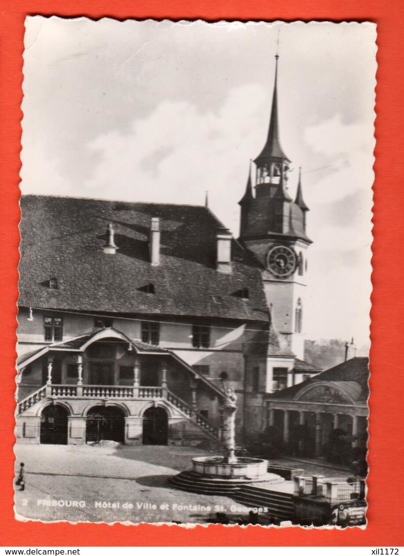 PCN-17 Fribourg  Hotel De Ville Et Fontaine St.-Georges. Circulé En 1941 Grand Format - Fribourg