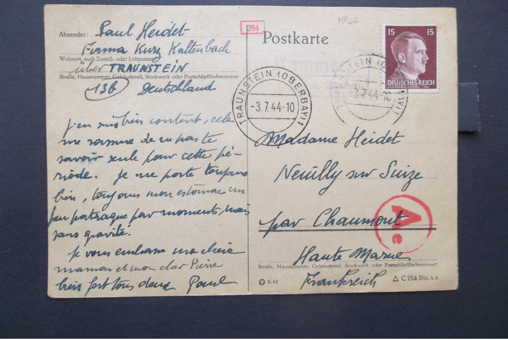Deutsches Reich: 1944 Censored Card To Frankreich (#EY5) - Covers & Documents
