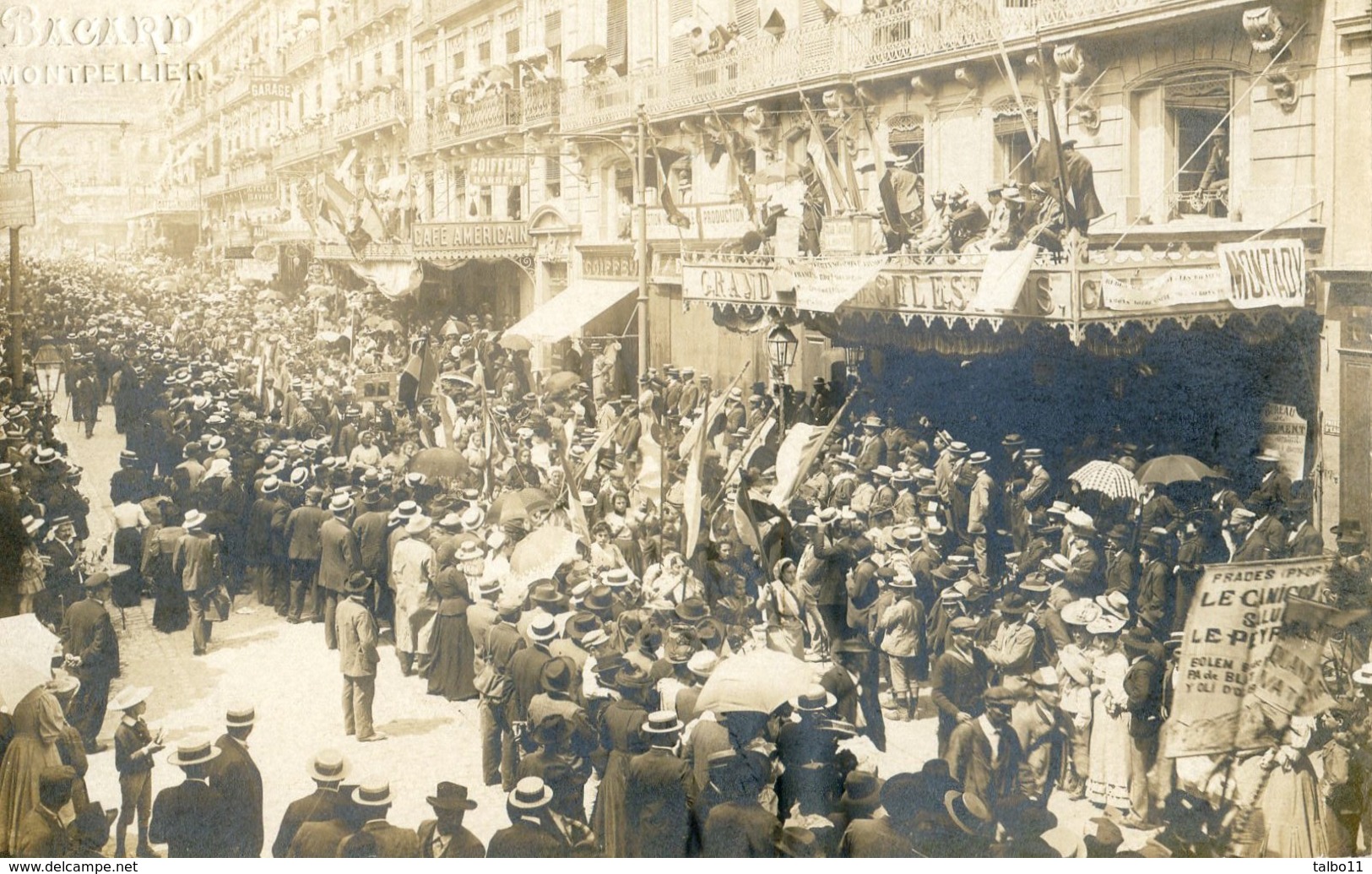 34 - Montpellier - Manifestation Viticole 1907 - Carte Photo Bacard - Pancarte : Le Canigou Salue Le Peyrou - Montpellier