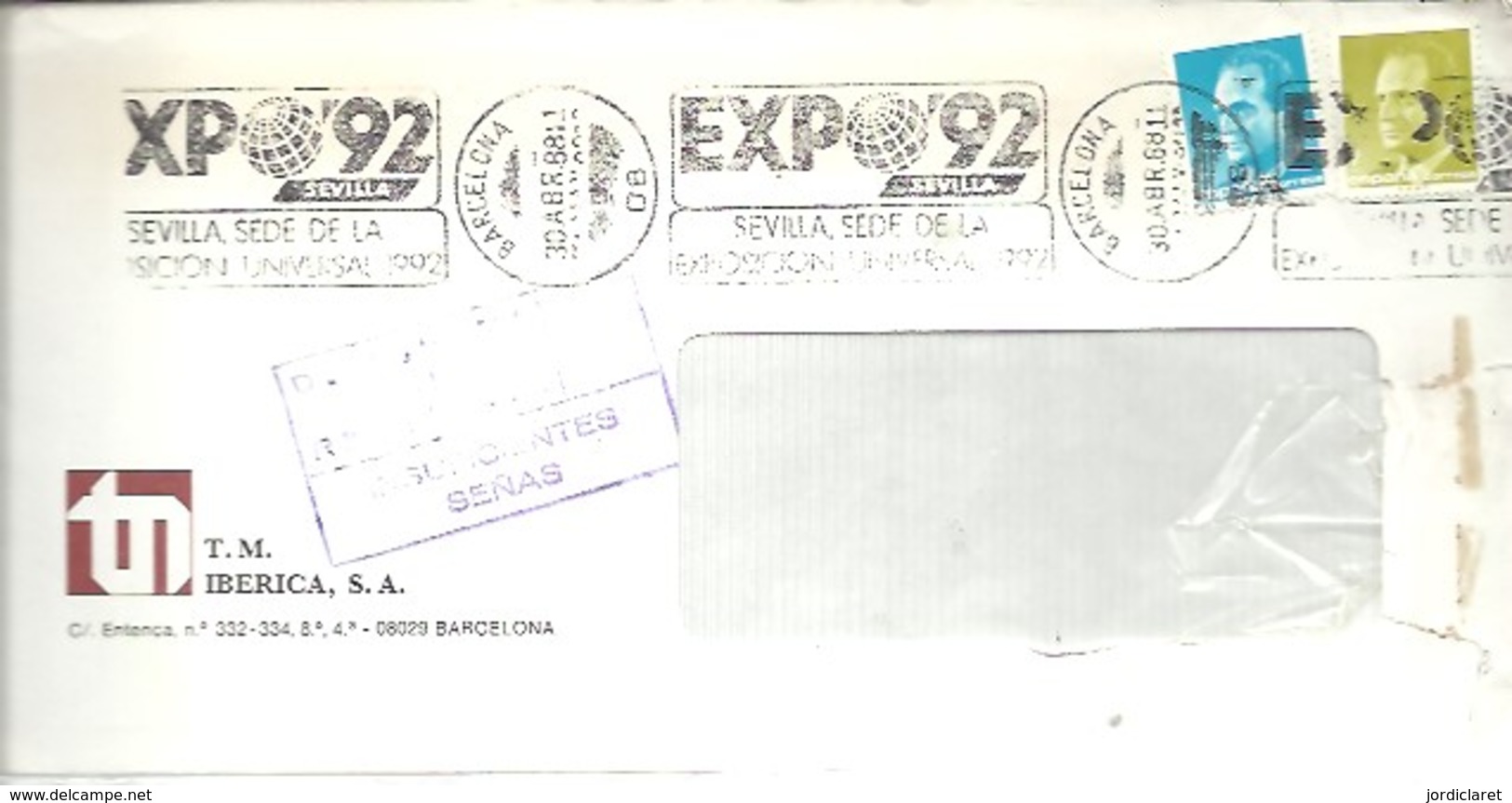 LETTER RETOUR  ESPAÑA - 1992 – Séville (Espagne)