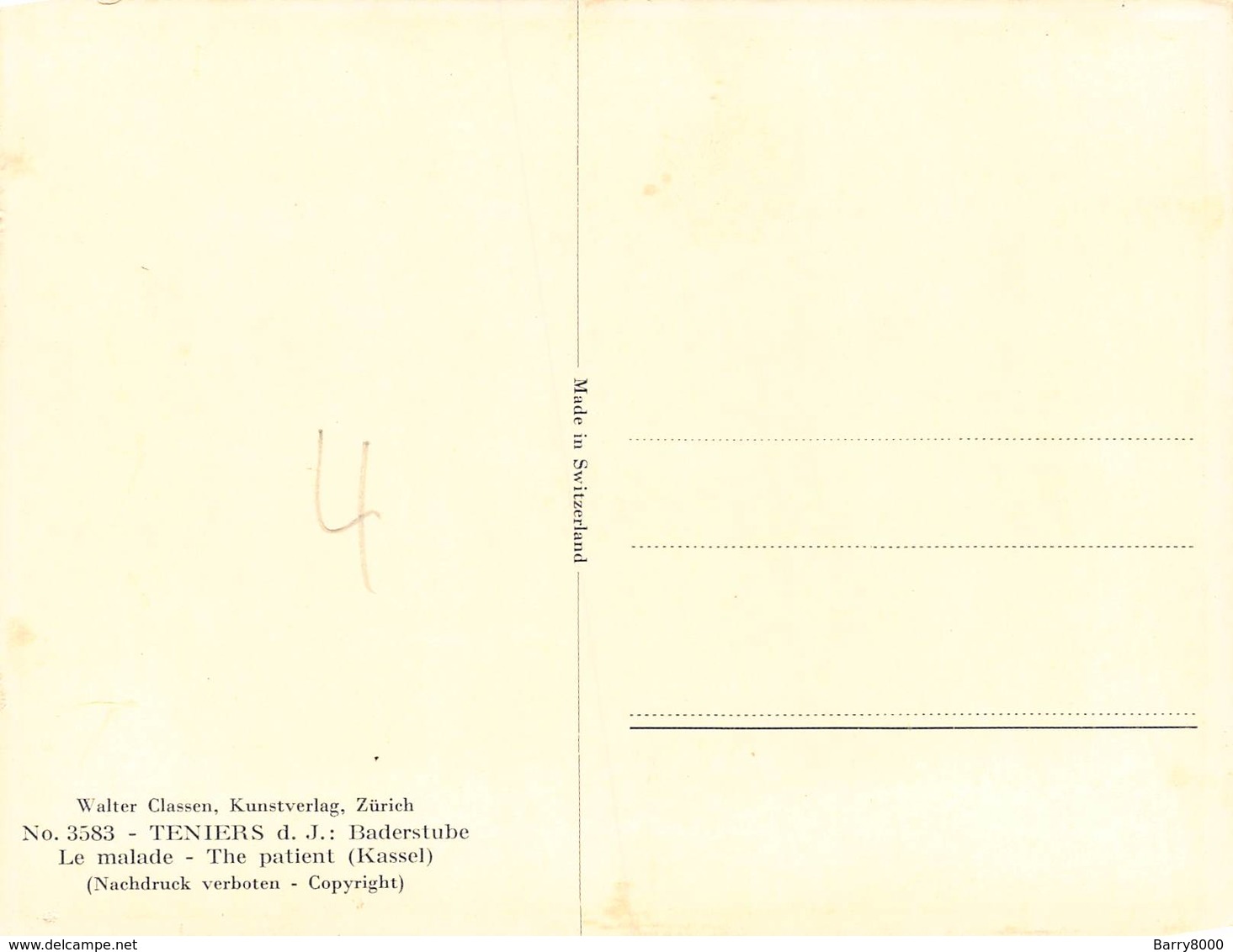 Walter Classen ,kunstverlag, Zürich , Teniers Baderstube La Malade The Patient Kassel    Barry 4924 - Schilderijen