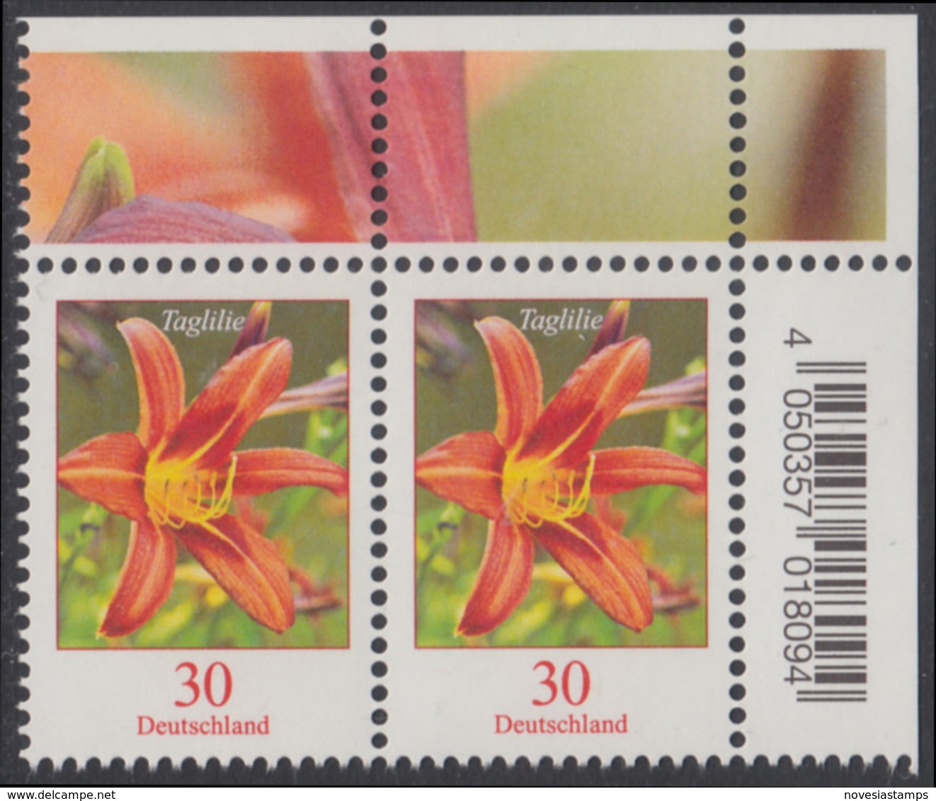 !a! GERMANY 2020 Mi. 3509 MNH Horiz. PAIR From Upper Right Corner - Flowers: Daylily - Unused Stamps