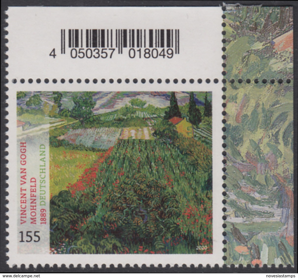 !a! GERMANY 2020 Mi. 3512 MNH SINGLE From Upper Right Corner - Vincent Van Gogh: Poppy Field - Unused Stamps
