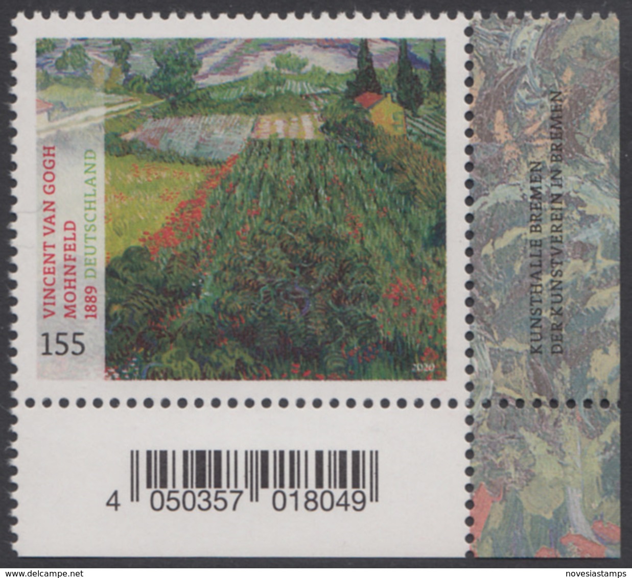 !a! GERMANY 2020 Mi. 3512 MNH SINGLE From Lower Right Corner - Vincent Van Gogh: Poppy Field - Unused Stamps