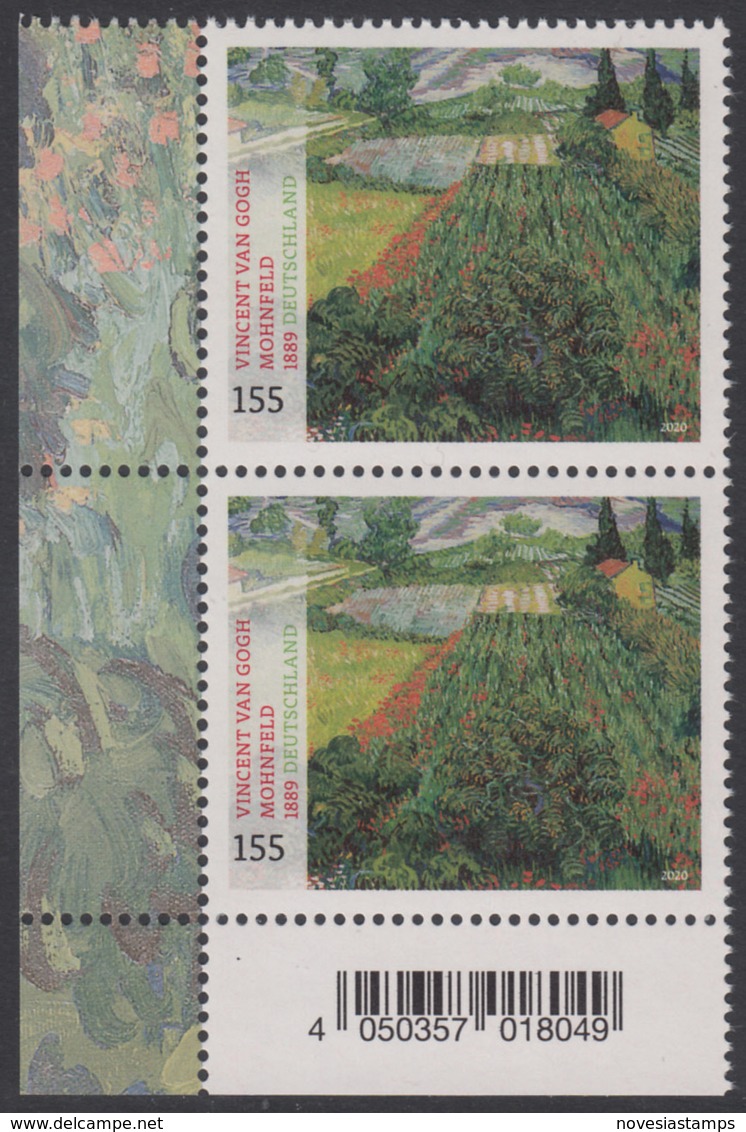 !a! GERMANY 2020 Mi. 3512 MNH Vert.PAIR From Lower Left Corner - Vincent Van Gogh: Poppy Field - Unused Stamps