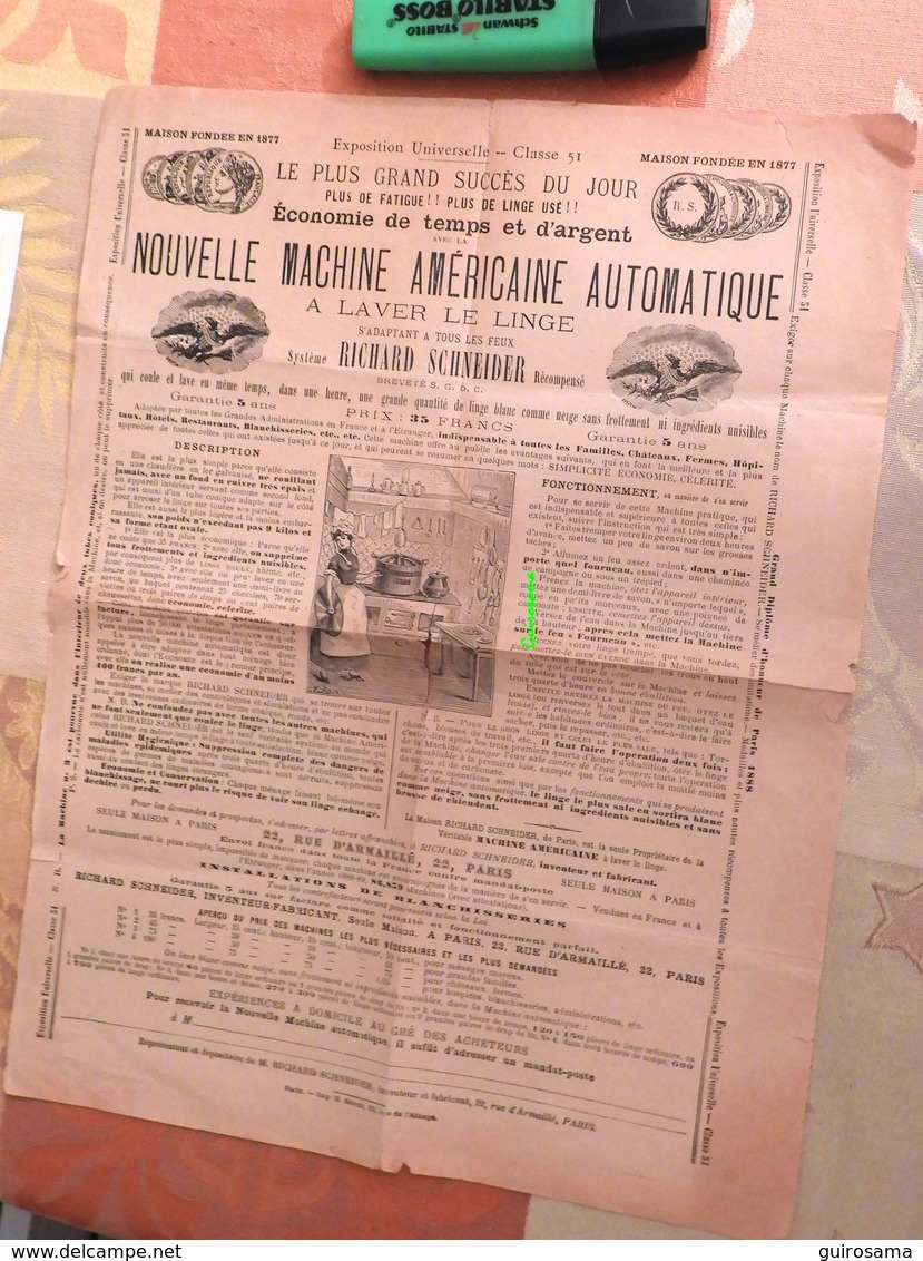 Nouvelle Machine Américaine Automatique à Laver Le Linge Richard Schneider - Exposition Universelle - Circa 1889 - Kleding & Textiel