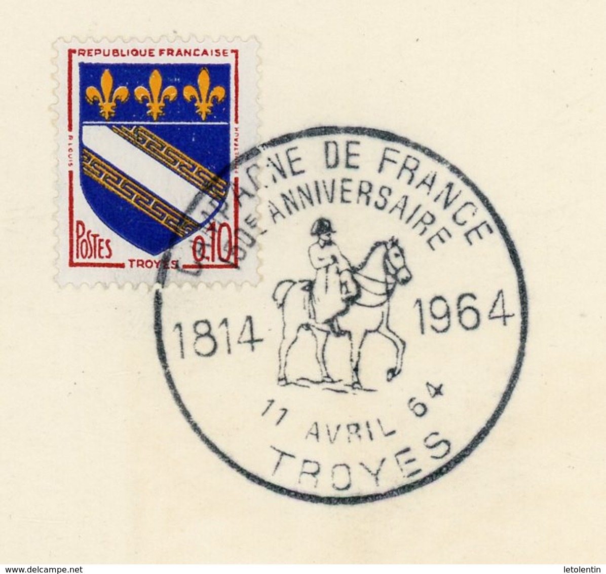 FRANCE -  OBLI. TEMPORAIRE "CAMPAGNE DE FRANCE 1814/1964 TROYES 11/4/1964" SUR CARTE POSTALE "LES MARIE-LOUISE" - Temporary Postmarks