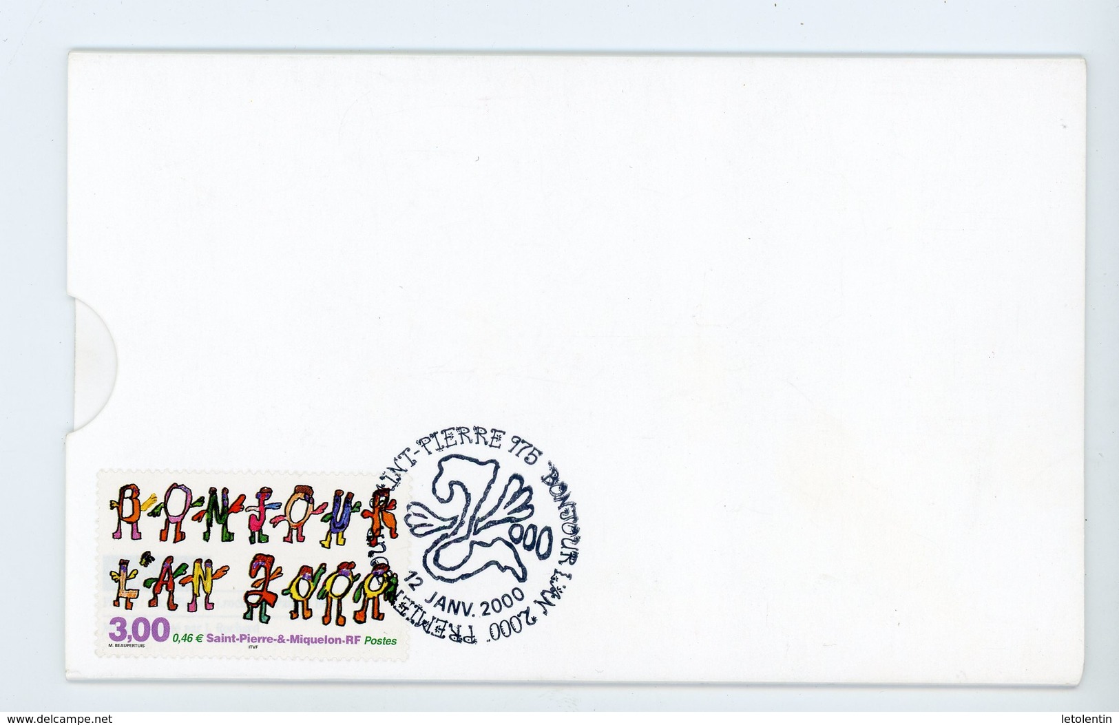 SPM -  N°Yt 706 OBL. "BONJOUR L'AN 2000" DU 12/1/2000 SUR CARTE POSTALE (À SYSTEME) - Lettres & Documents