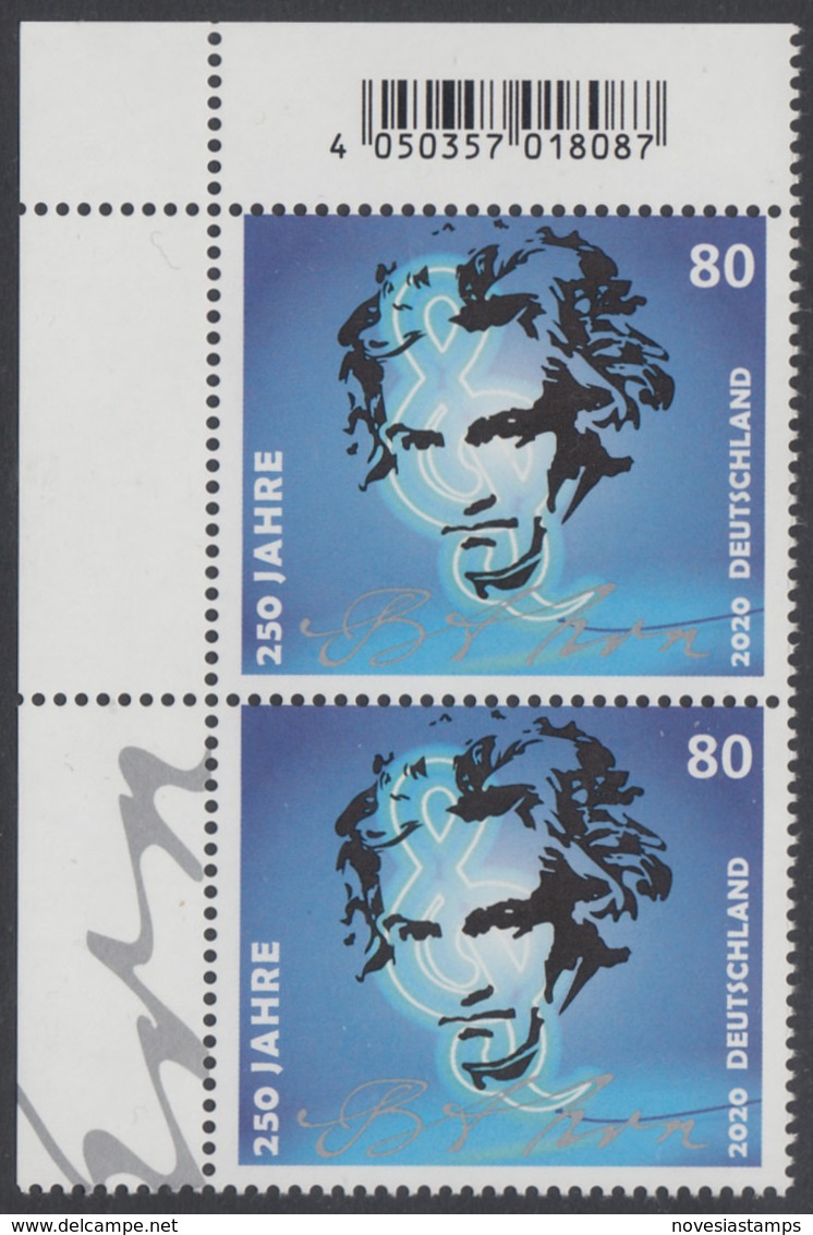 !a! GERMANY 2020 Mi. 3513 MNH Vert.PAIR From Upper Left Corner - Ludwig Van Beethoven - Unused Stamps