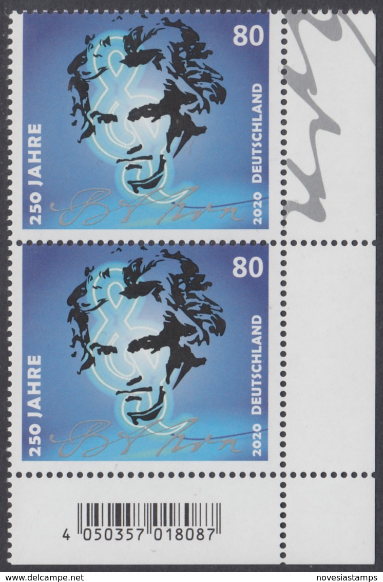 !a! GERMANY 2020 Mi. 3513 MNH Vert.PAIR From Lower Right Corner - Ludwig Van Beethoven - Unused Stamps