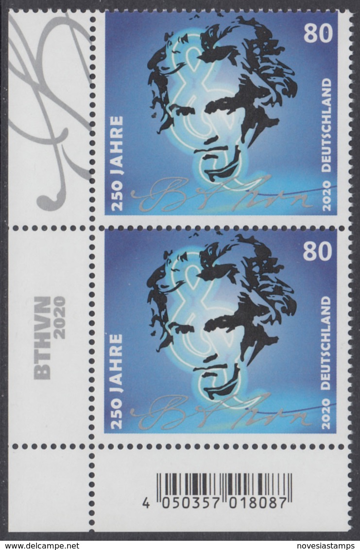 !a! GERMANY 2020 Mi. 3513 MNH Vert.PAIR From Lower Left Corner - Ludwig Van Beethoven - Neufs