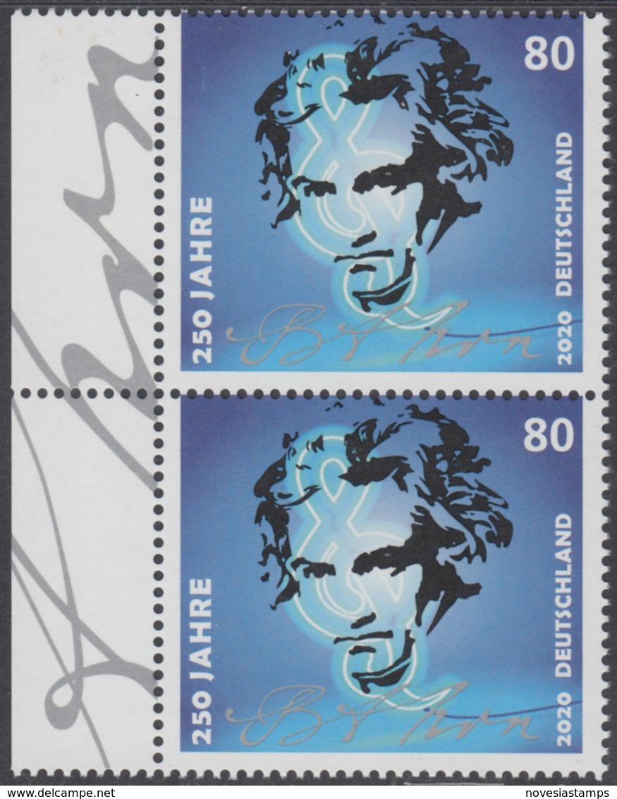 !a! GERMANY 2020 Mi. 3513 MNH Vert.PAIR W/ Left Margins - Ludwig Van Beethoven - Neufs