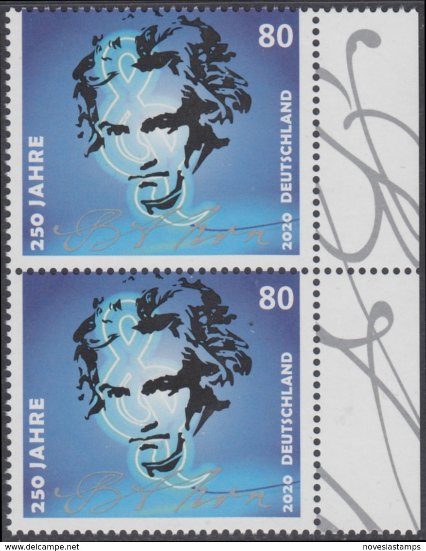 !a! GERMANY 2020 Mi. 3513 MNH Vert.PAIR W/ Right Margins - Ludwig Van Beethoven - Unused Stamps