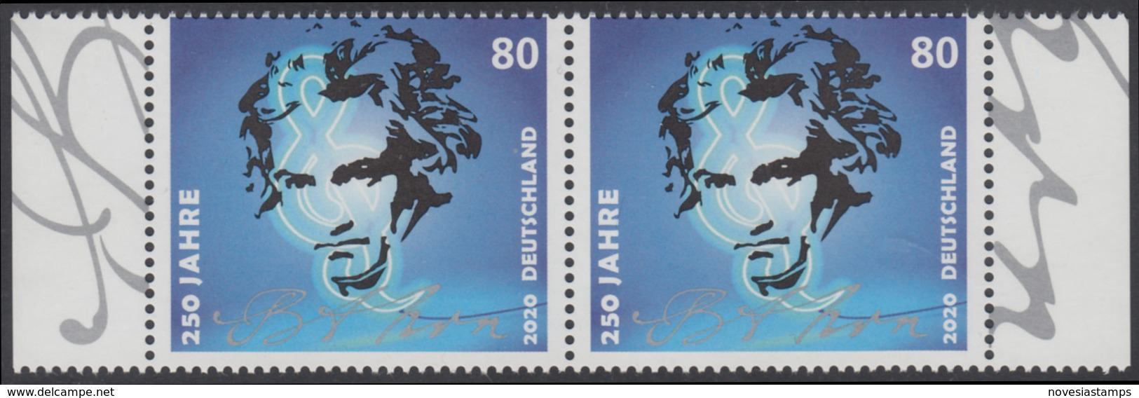 !a! GERMANY 2020 Mi. 3513 MNH Horiz.PAIR W/ Right & Left Margins (c) - Ludwig Van Beethoven - Unused Stamps