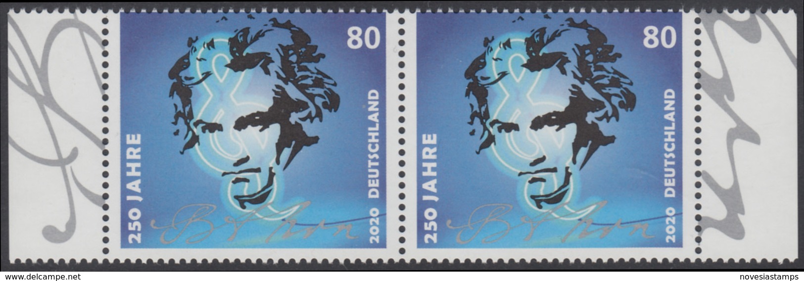 !a! GERMANY 2020 Mi. 3513 MNH Horiz.PAIR W/ Right & Left Margins (c) - Ludwig Van Beethoven - Ungebraucht