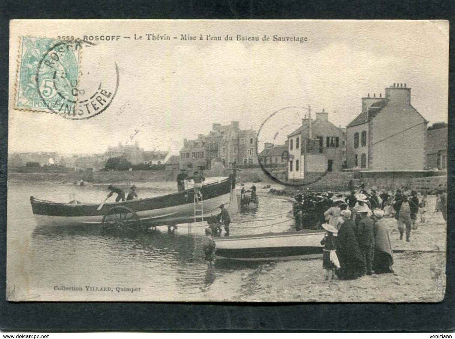 CPA - ROSCOFF - Le Thévin - Mise à L'eau Du Bateau De Sauvetage, Très Animé - Roscoff