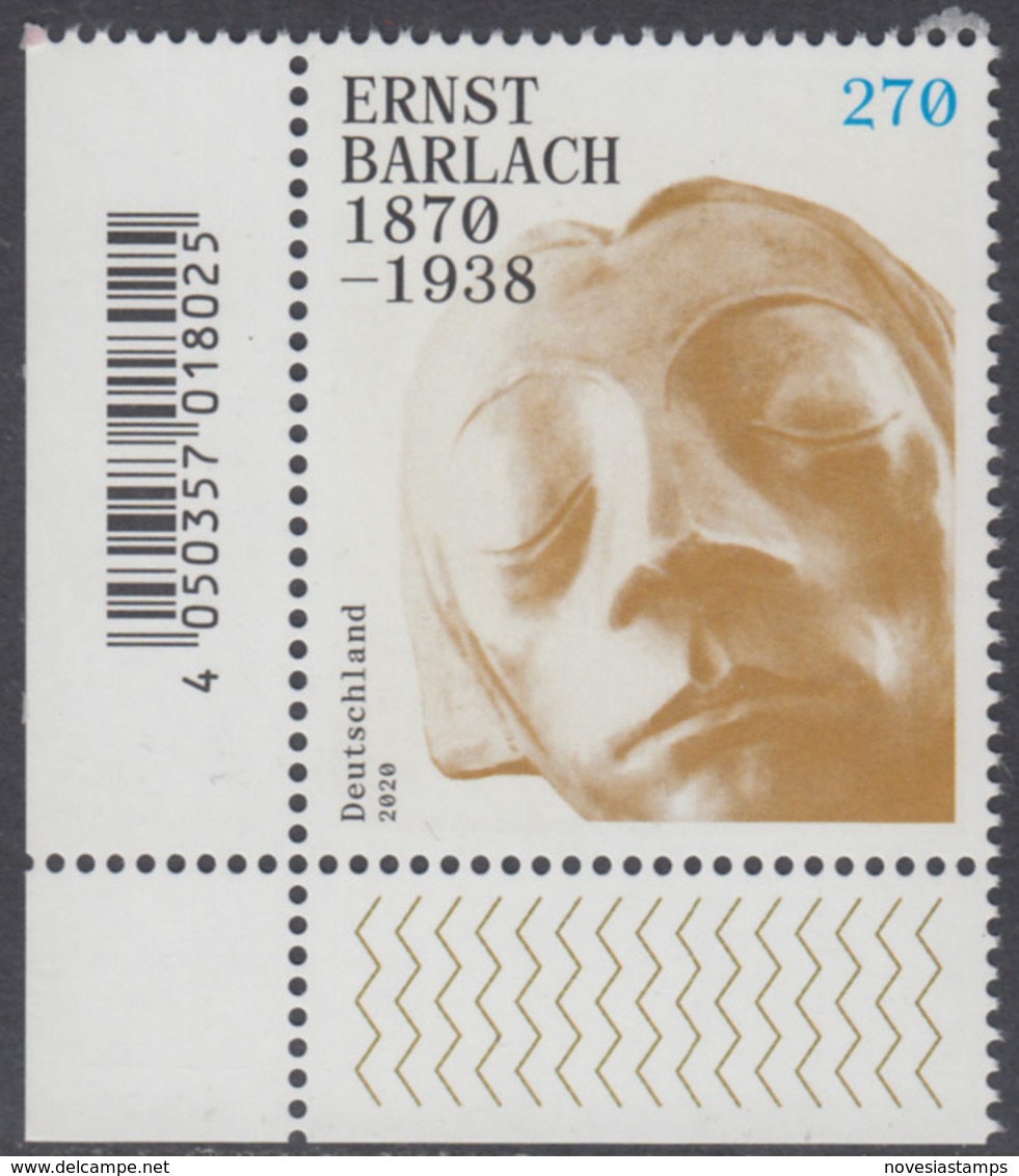 !a! GERMANY 2020 Mi. 3514 MNH SINGLE From Lower Left Corner - Ernst Barlach - Ungebraucht