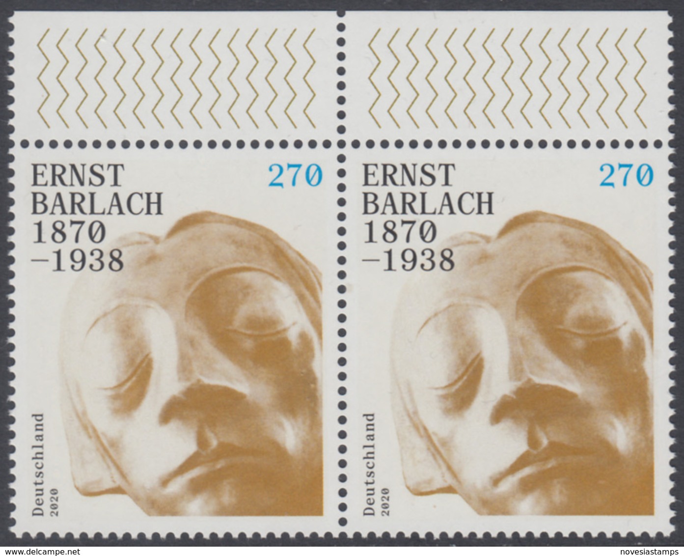 !a! GERMANY 2020 Mi. 3514 MNH Horiz.PAIR W/ Top Margins - Ernst Barlach - Unused Stamps