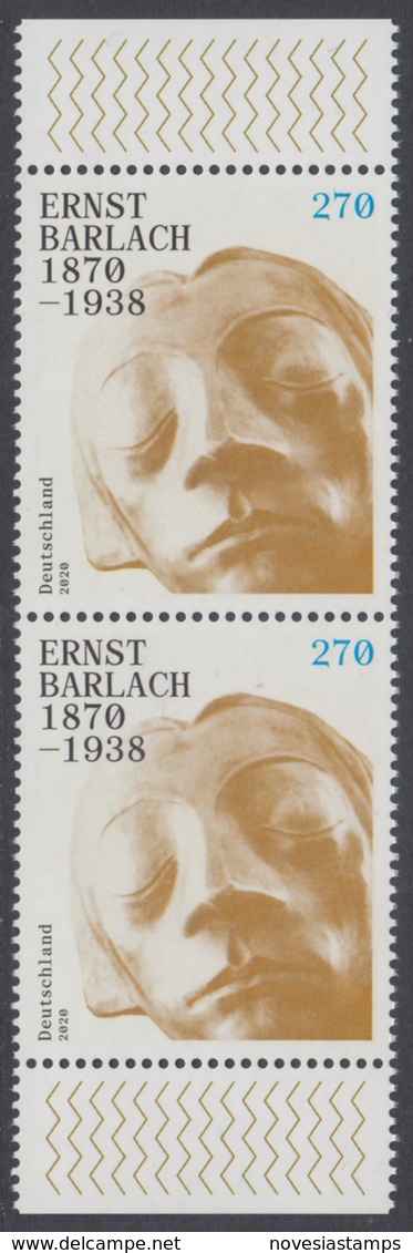 !a! GERMANY 2020 Mi. 3514 MNH Vert.PAIR W/ Bottom & Top Margins - Ernst Barlach - Ongebruikt