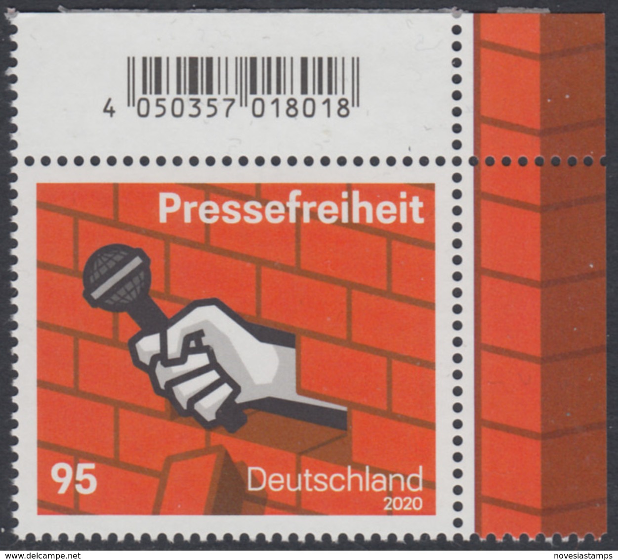 !a! GERMANY 2020 Mi. 3515 MNH SINGLE From Upper Right Corner - Freedom Of Press - Ungebraucht