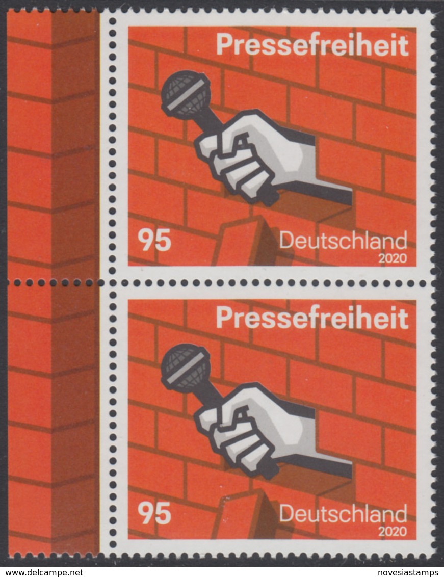 !a! GERMANY 2020 Mi. 3515 MNH Vert.PAIR W/ Left Margins - Freedom Of Press - Neufs