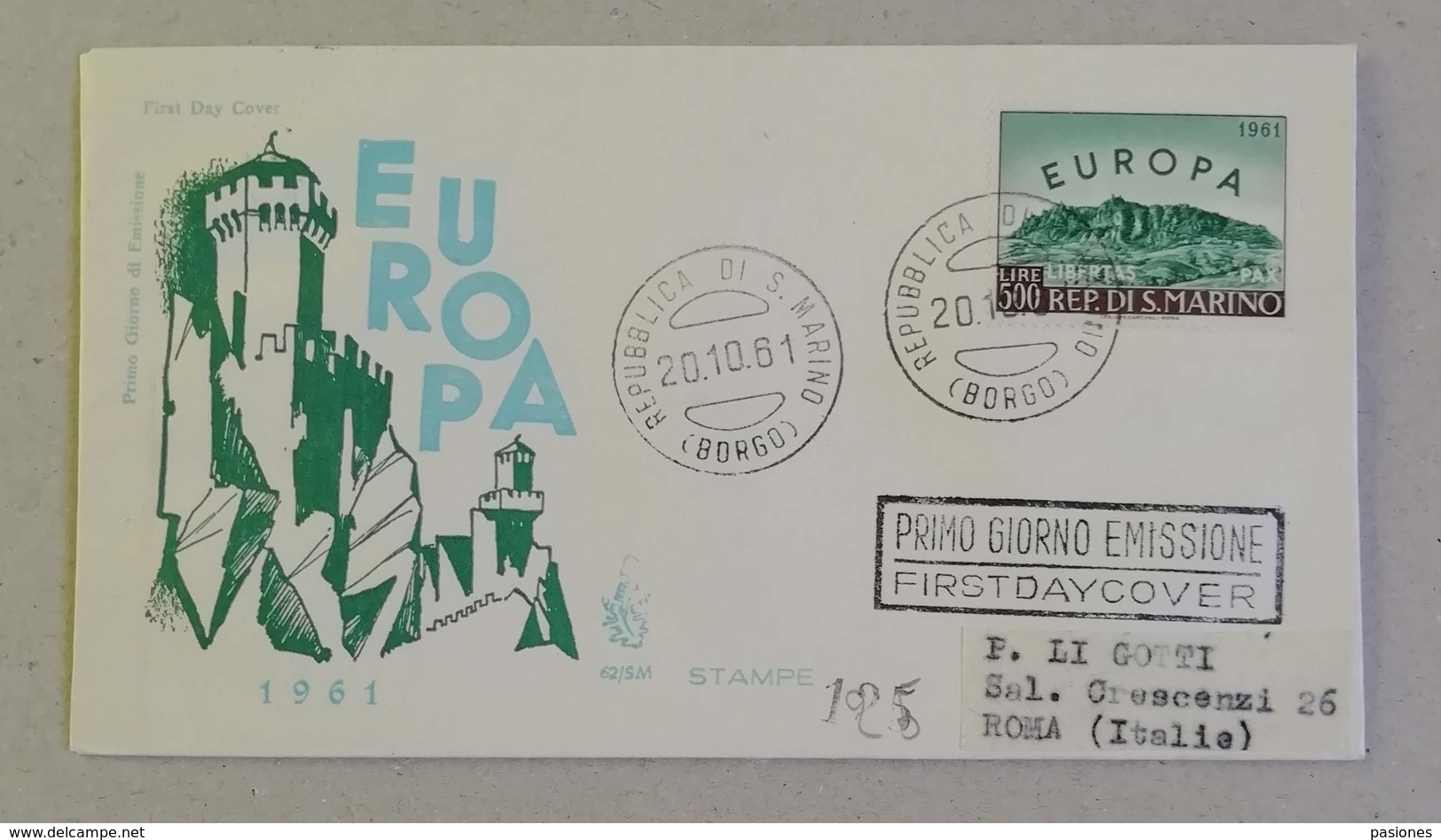 FDC L.500 Europa 20/10/1961 - FDC