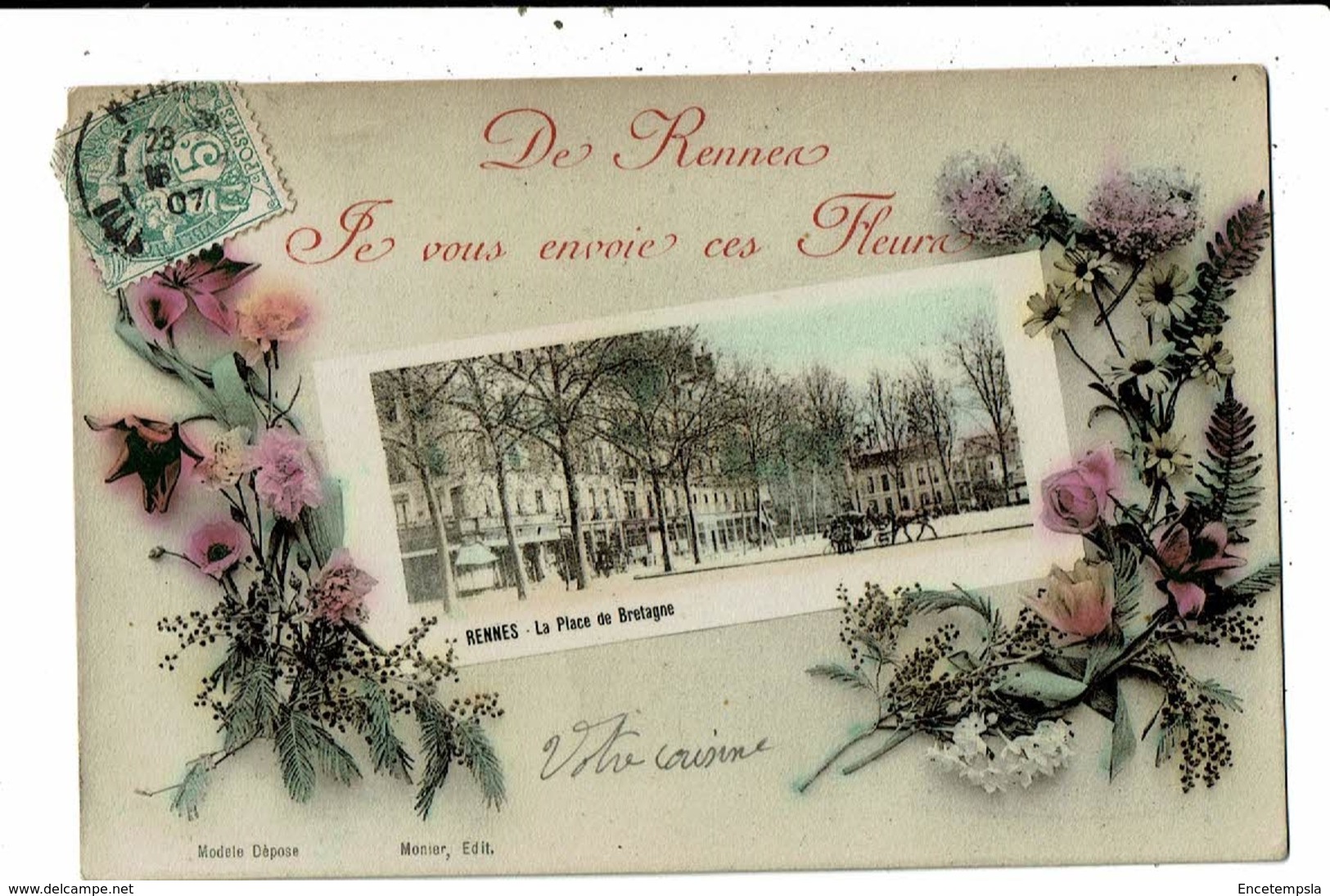 CPA-Carte Postale  France-De Rennes,je Vous  Envoie Ces Fleurs 1907-VM11823 - Rennes