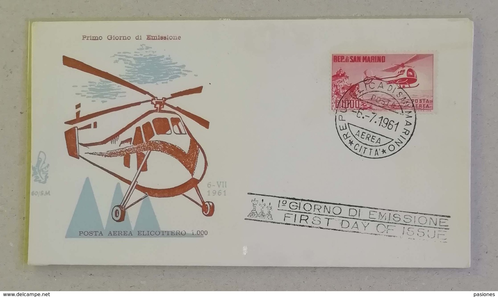 FDC Posta Aerea L.1000 Elicottero - 06/07/1961 - FDC