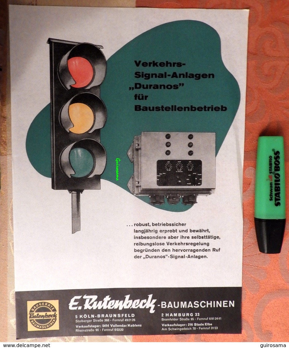 E. Rutenbeck-Baumaschinen : Verkehrs-Signal Anlagen "Duranos" - Feu De Signalisation - 1965 - Trasporti