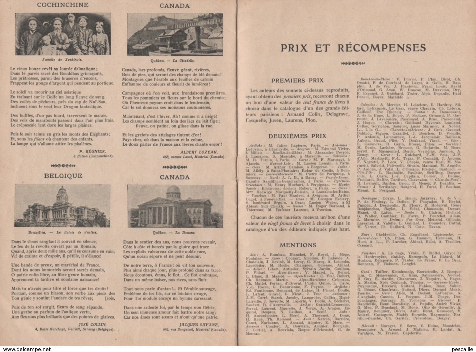 1907 GRAND CONCOURS LITTERAIRE LES POETES DE CLOCHERS  LAUREATS DES DEPARTEMENTS DE FRANCE + COCHINCHINE CANADA BELGIQUE