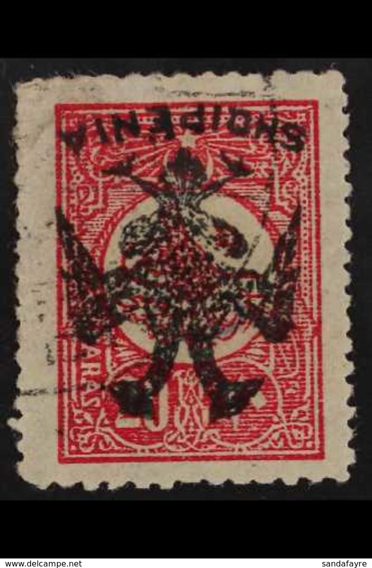 1913 20pa Rose Carmine, Pl II, "INVERTED OVERPRINT" Variety, SG 13var (Mi 13var), Very Fine Used. Signed H. Bloch. Seldo - Albania