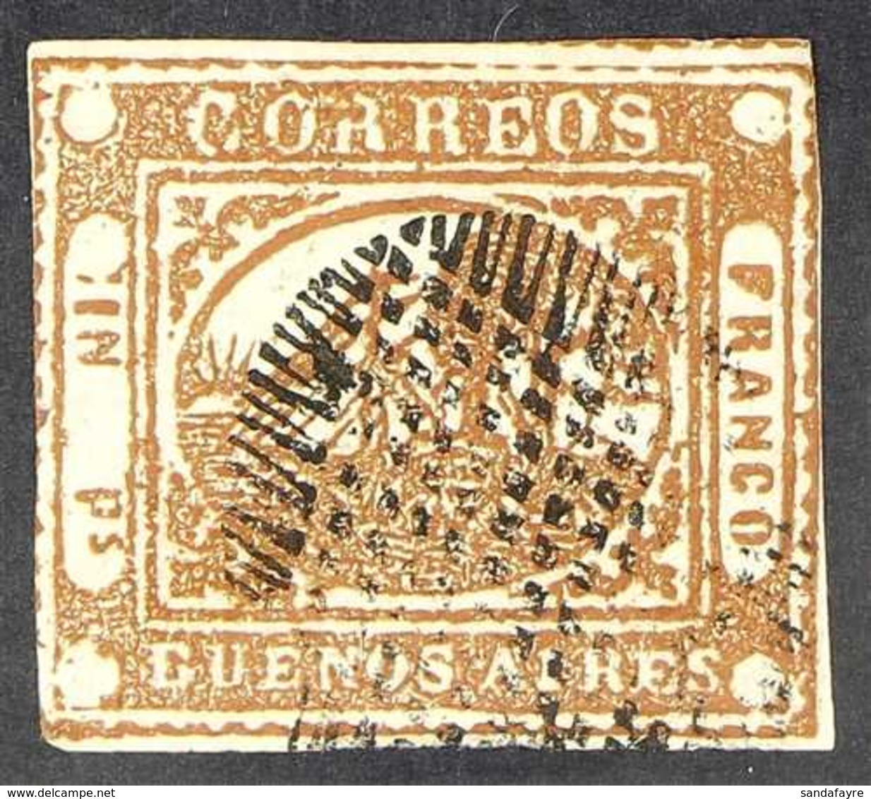 BUENOS AIRES 1858 1p Light Brown Steamship Local Stamp (Scott 1, SG P18), Fine Used With Nice Ponchito Cancel, 2+ Margin - Other & Unclassified