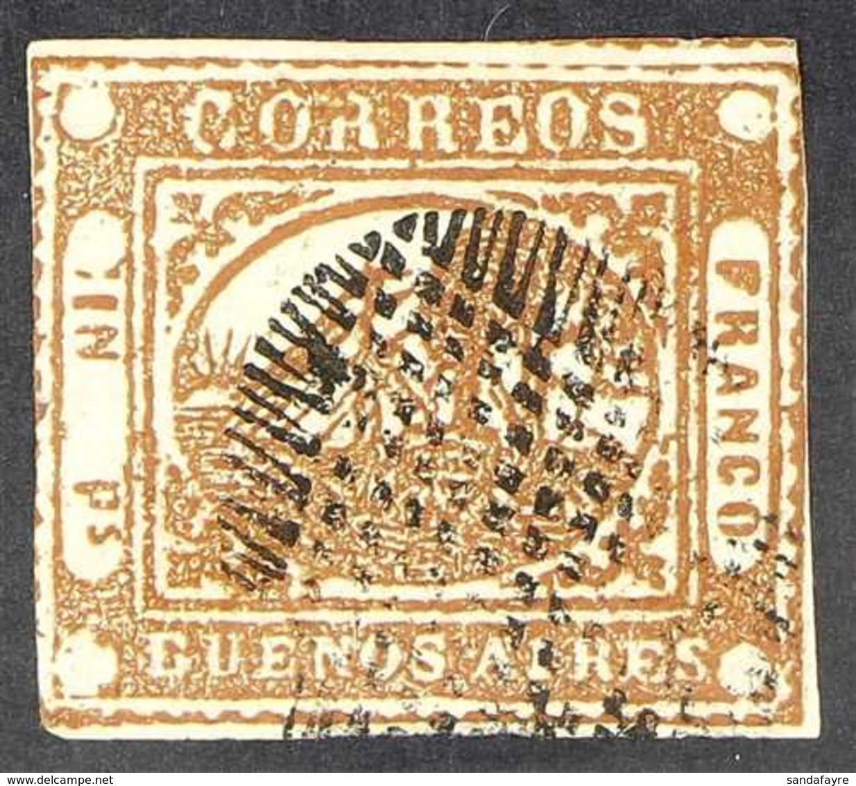 BUENOS AIRES 1858 1p Light Brown Steamship Local Stamp (Scott 1, SG P18), Fine Used With Nice Ponchito Cancel, 2+ Margin - Andere & Zonder Classificatie
