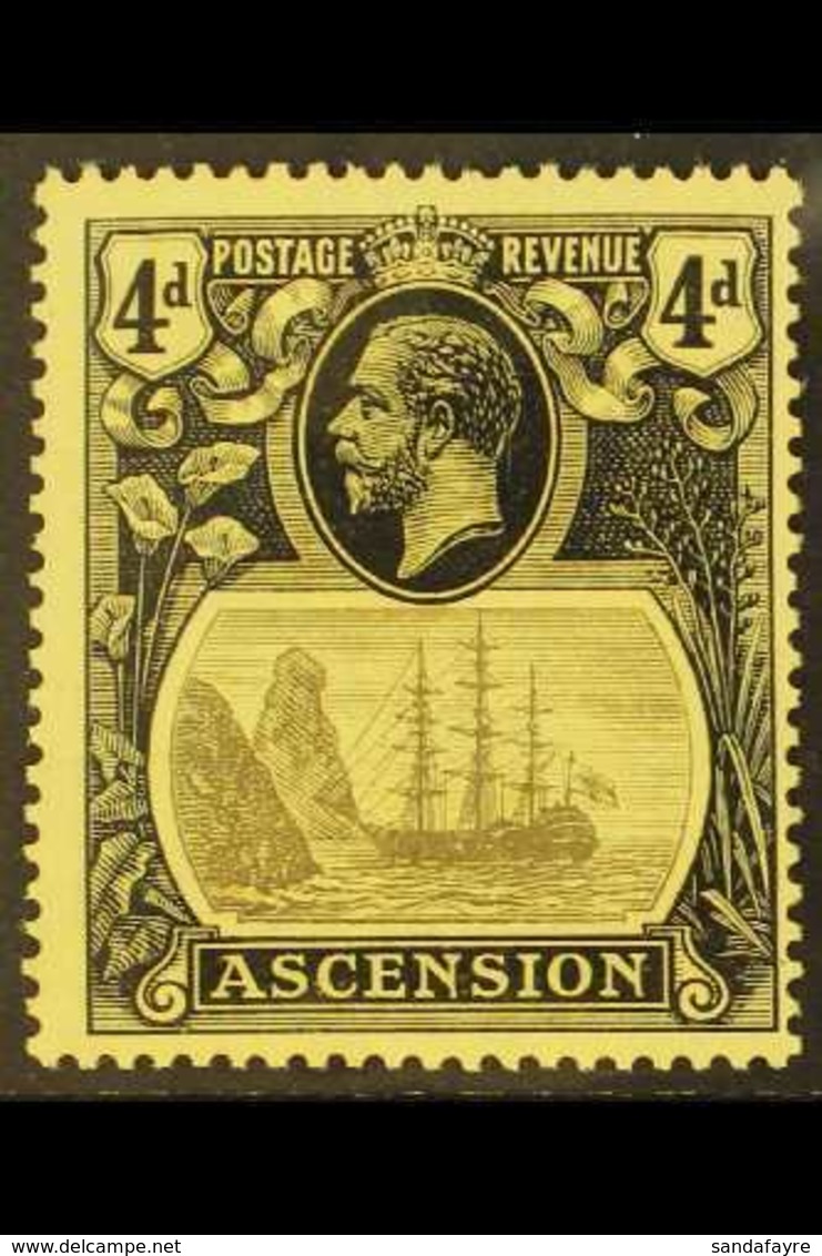 1924-33 4d Grey- Black And Black / Yellow With TORN FLAG Variety, SG 15b, Never Hinged Mint. For More Images, Please Vis - Ascension