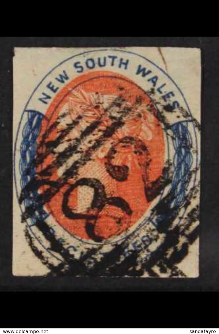 NEW SOUTH WALES 1856-59 Registered 6d Salmon And Indigo, SG 103, With Four Clear Margins, Neat "82" Cancel. For More Ima - Other & Unclassified